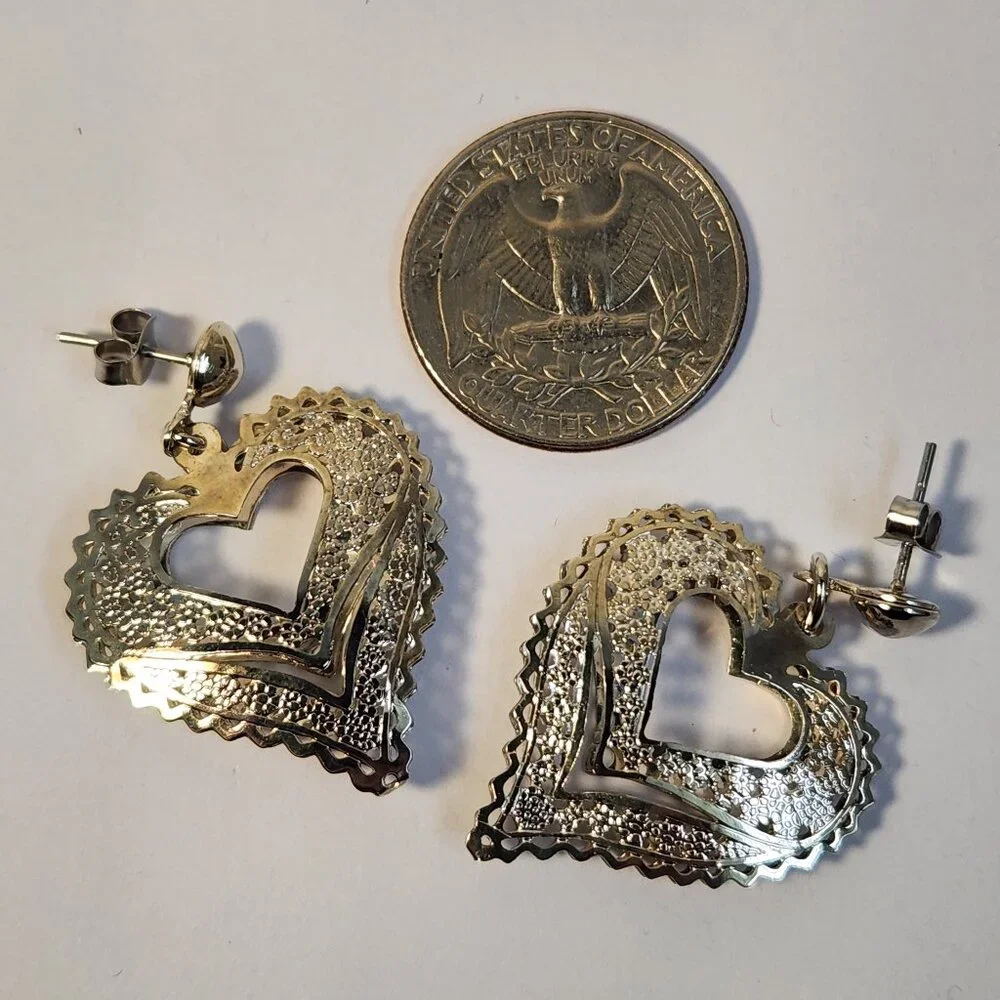 VTG NIB 3.48g 925 Retro "Puffed" Thin Silver Filigree Open Drop Stud Earrings - Picture 6 of 15